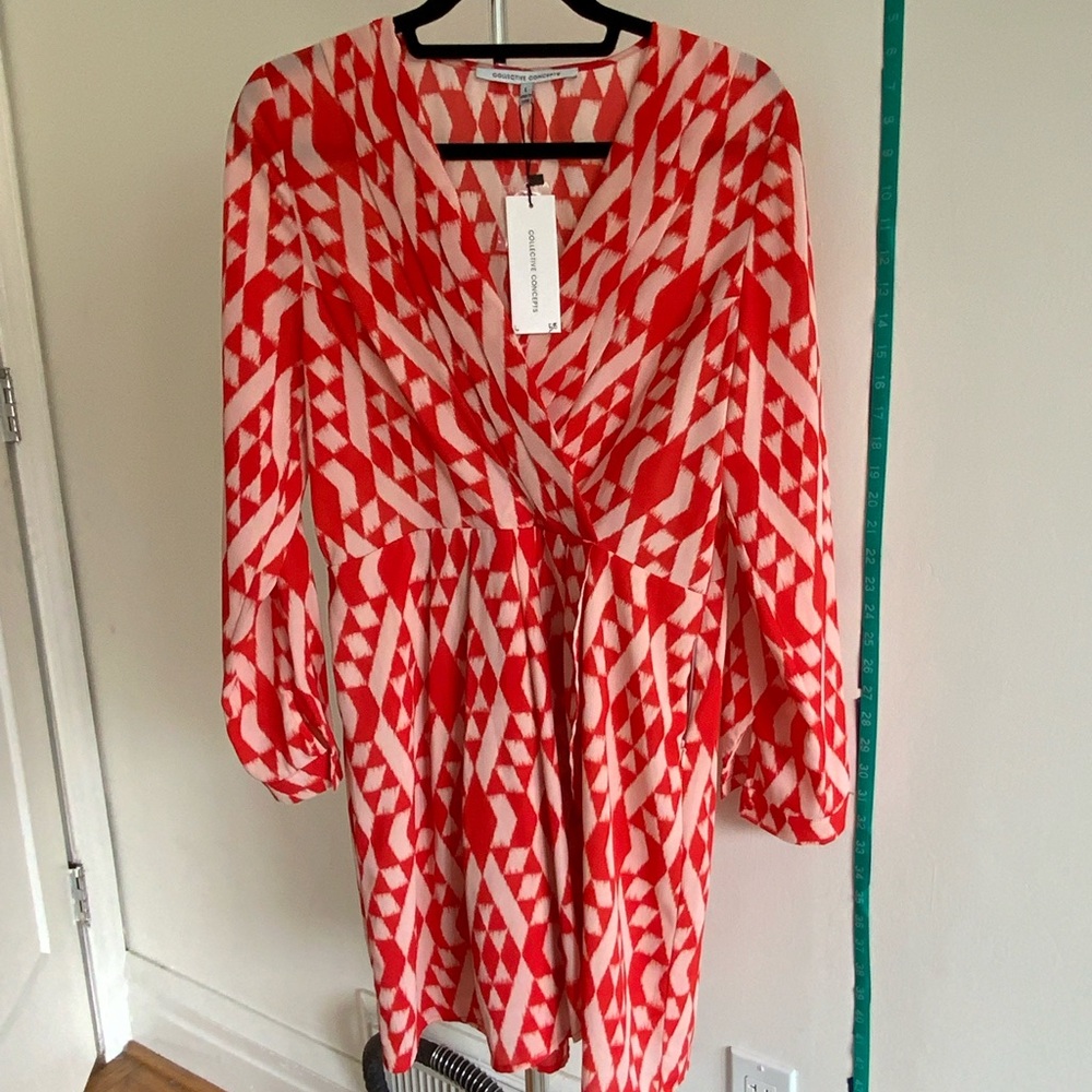 Collective Concepts Red and White Patterned Dress